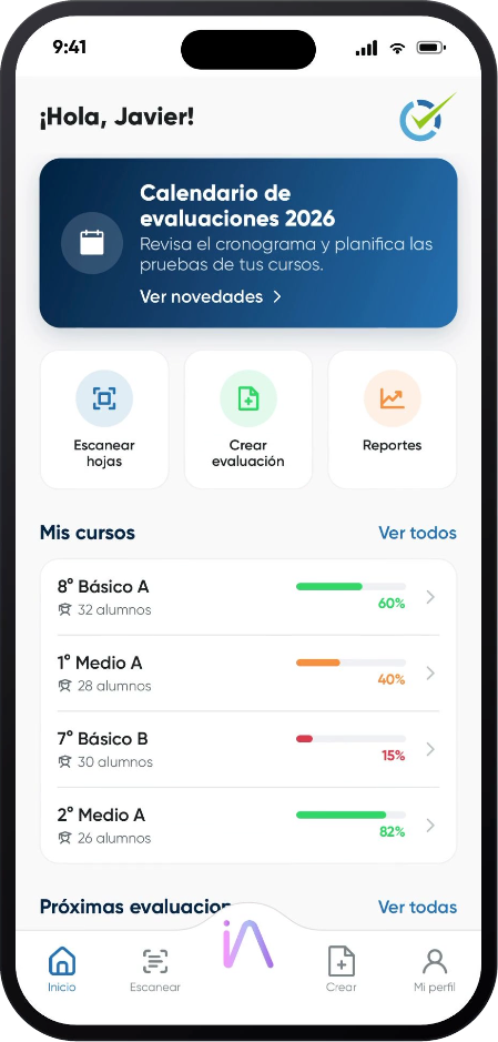 Inicio de iAna: cursos, calendario y acciones rápidas