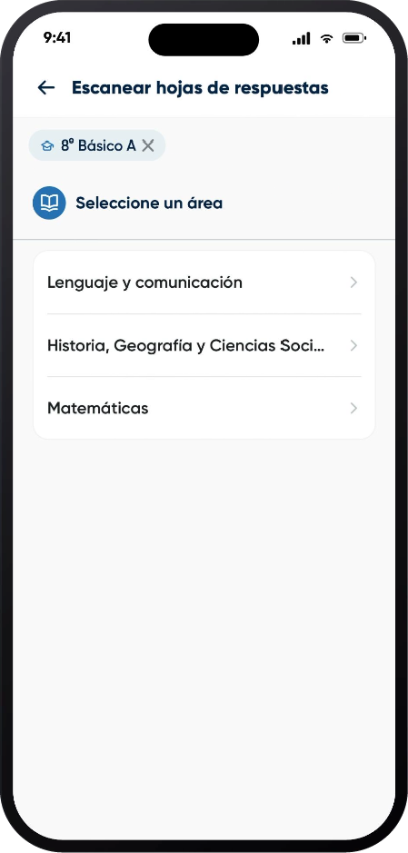 Escanear hojas de respuestas por área